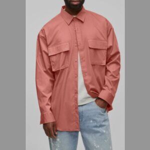 Mode of One Men's Long Sleeve Button Front Utility Shirt Sunbaked Clay Size M